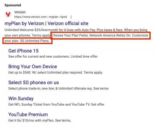 Google Search Results highlighting structured snippet assets.