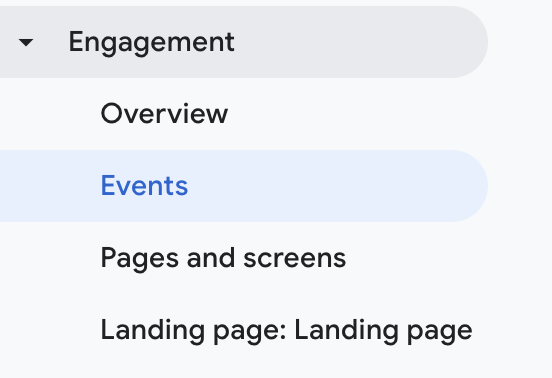 Screenshot of the events overview menu in GA4.