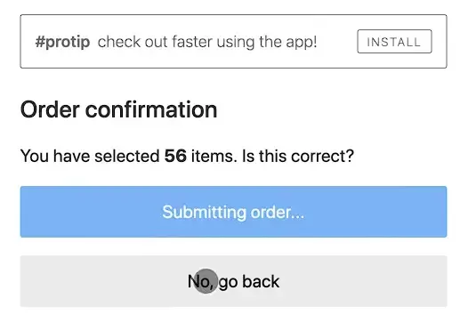 A screenshot of an order confirmation page with an element loading, shifting page elements.